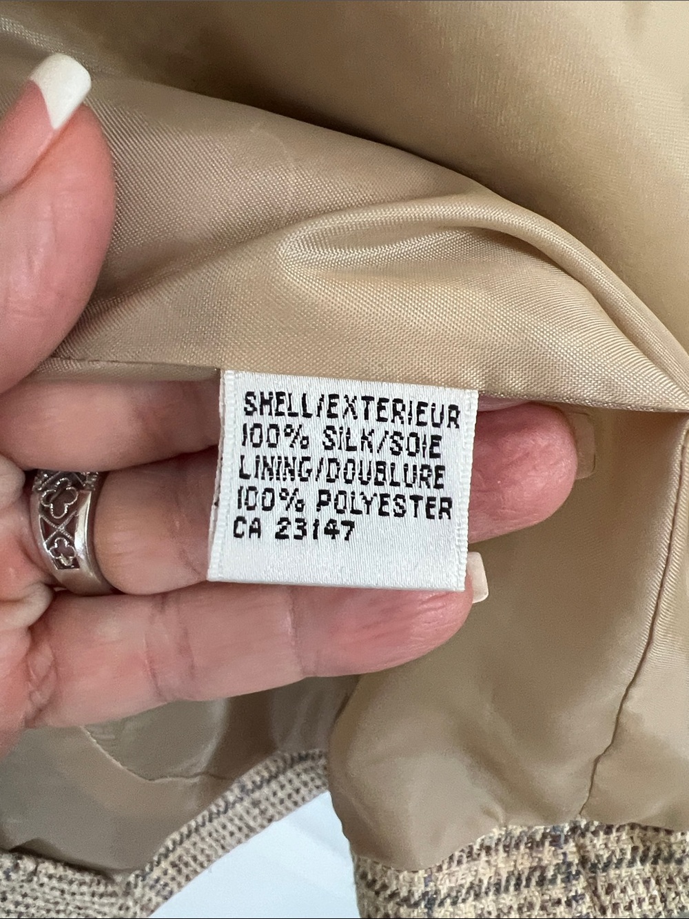 Talbots Brown Glen Plaid Notch Lapel Pure Silk Blazer Size 16 - Picture 7 of 7
